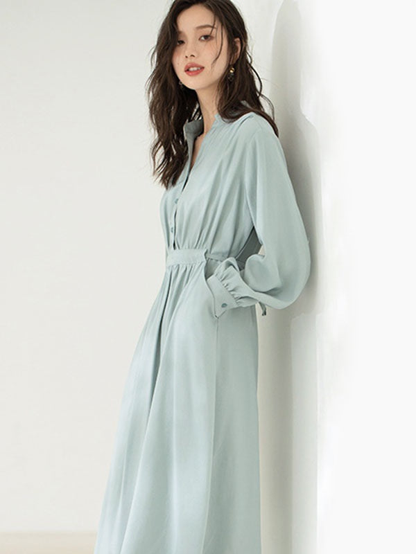 Maxi Dress V-Neck Polyester Casual Buttons Floor Length Dress