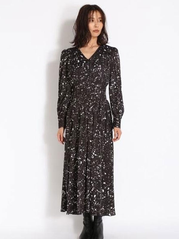 Maxi Dress V-Neck Retro Floral Print Pleated Long Dress