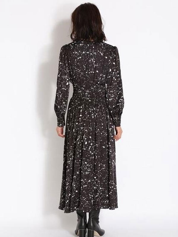 Maxi Dress V-Neck Retro Floral Print Pleated Long Dress