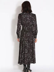 Maxi Dress V-Neck Retro Floral Print Pleated Long Dress