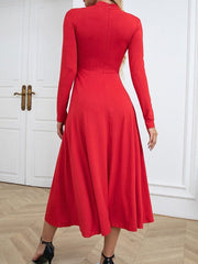 Maxi Dress Zipper Casual High Collar Long Sleeves Dress