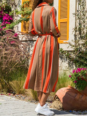 Maxi Dresses Chiffon Long Sleeves Printed Turndown Collar Shirt Dress