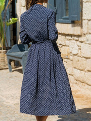Maxi Dresses Chiffon Long Sleeves Printed Turndown Collar Shirt Dress