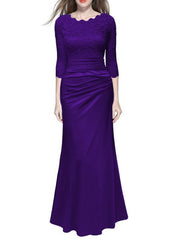 Maxi Dresses Half Sleeves Jewel Neck Polyester Floor Length Dress