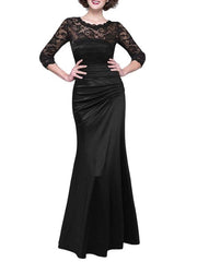 Maxi Dresses Half Sleeves Jewel Neck Polyester Floor Length Dress
