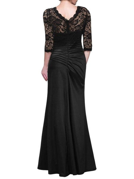 Maxi Dresses Half Sleeves Jewel Neck Polyester Floor Length Dress