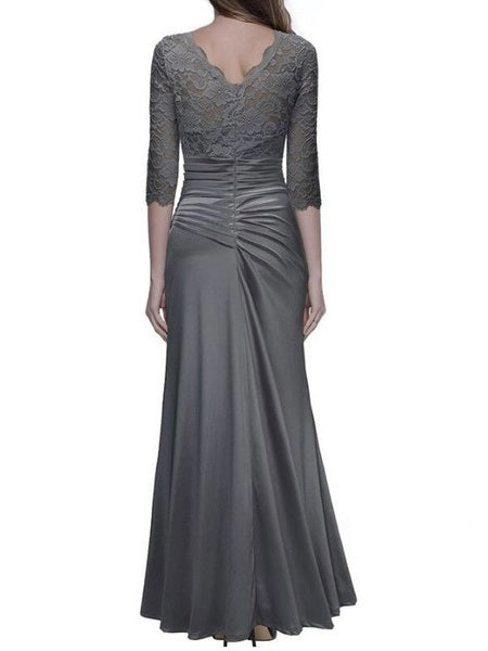 Maxi Dresses Half Sleeves Jewel Neck Polyester Floor Length Dress