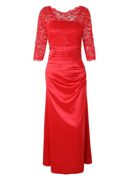 Maxi Dresses Half Sleeves Jewel Neck Polyester Floor Length Dress