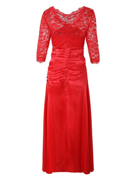 Maxi Dresses Half Sleeves Jewel Neck Polyester Floor Length Dress