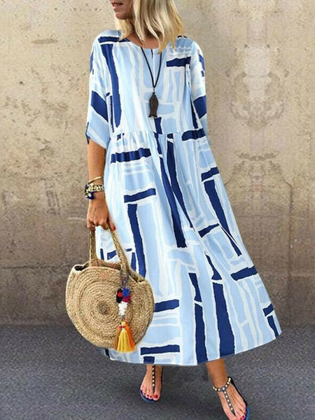 Maxi Dresses Jewel Neck Half Sleeves Printed Floor Length Dress