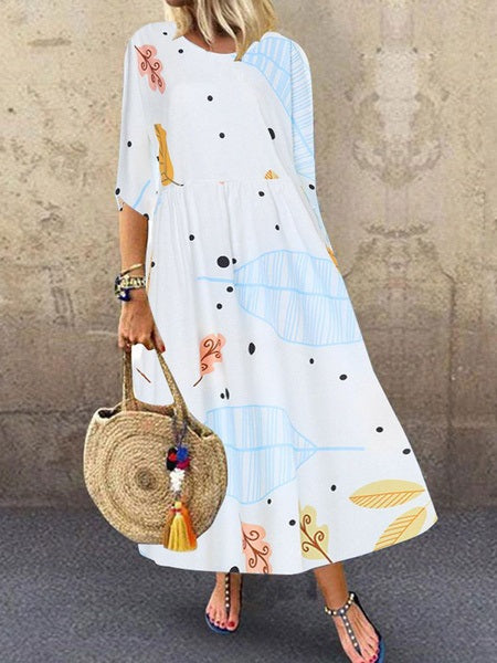 Maxi Dresses Jewel Neck Half Sleeves Printed Floor Length Dress
