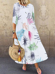 Maxi Dresses Jewel Neck Half Sleeves Printed Floor Length Dress