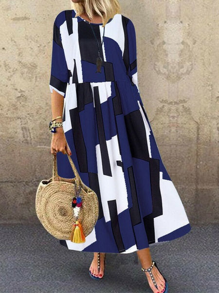 Maxi Dresses Jewel Neck Half Sleeves Printed Floor Length Dress