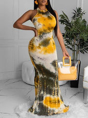 Maxi Dresses Jewel Neck Sleeveless Printed Cut Out Long Dress