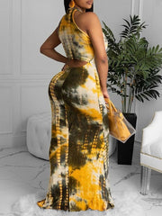 Maxi Dresses Jewel Neck Sleeveless Printed Cut Out Long Dress