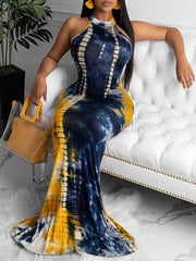 Maxi Dresses Jewel Neck Sleeveless Printed Cut Out Long Dress