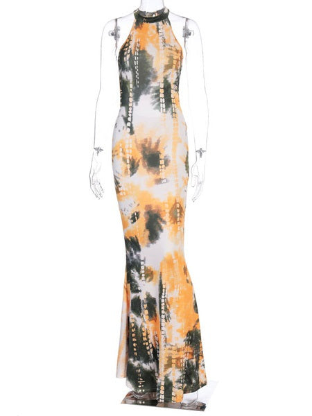 Maxi Dresses Jewel Neck Sleeveless Printed Cut Out Long Dress