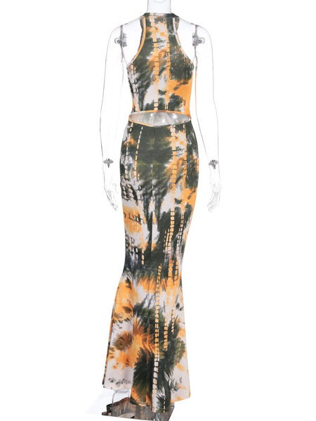 Maxi Dresses Jewel Neck Sleeveless Printed Cut Out Long Dress
