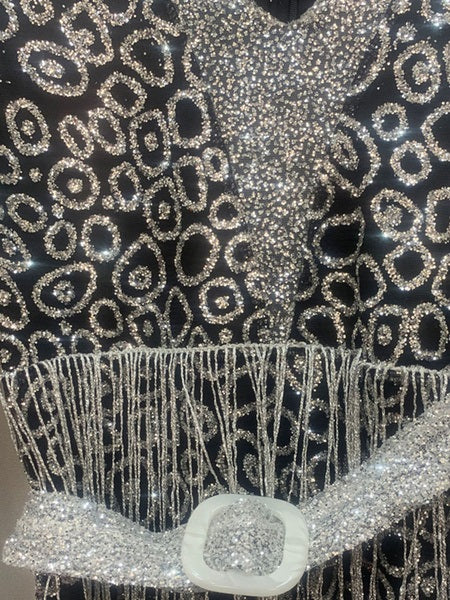 Maxi Dresses Long Sleeves Leopard Print V-Neck Fringe Layered Polyester Floor Length Dress