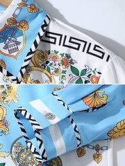 Maxi Dresses Long Sleeves Printed Turndown Collar Buttons Maxi High Low Design Polyester Floor Length Dress