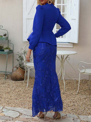 Maxi Dresses Long Sleeves Stand Collar Sequins Irregular Polyester Floor Length Dress