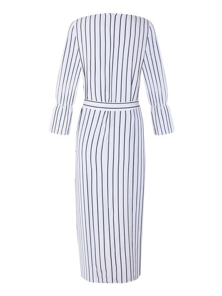 Maxi Dresses Long Sleeves Stripe Jewel Neck Maxi Cotton Long Dress