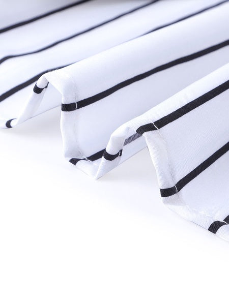 Maxi Dresses Long Sleeves Stripe Jewel Neck Maxi Cotton Long Dress