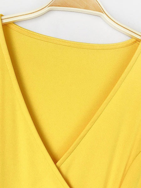 Maxi Dresses Long Sleeves V Neck Split Front Layered Polyester Long Dress