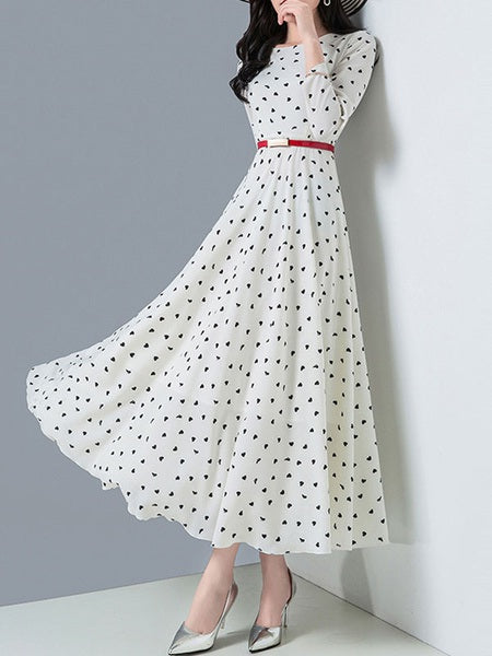 Maxi Dresses Long Sleeves White Jewel Neck Pleated Layered Chiffon Floor Length Dress