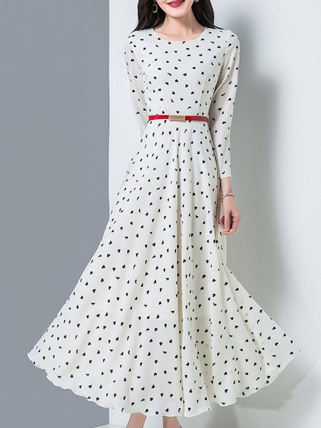 Maxi Dresses Long Sleeves White Jewel Neck Pleated Layered Chiffon Floor Length Dress