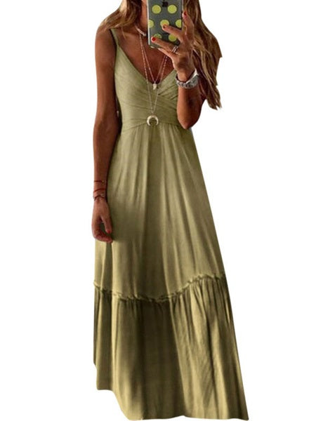 Maxi Dresses Ombre Sleeveless Straps Neck Slim Fit Long  Dress