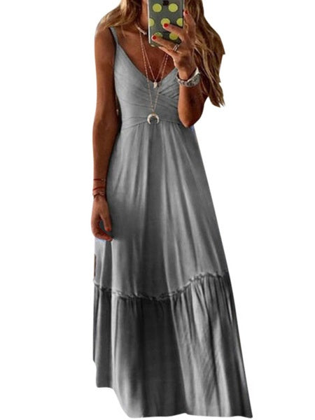 Maxi Dresses Ombre Sleeveless Straps Neck Slim Fit Long  Dress