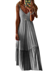 Maxi Dresses Ombre Sleeveless Straps Neck Slim Fit Long  Dress