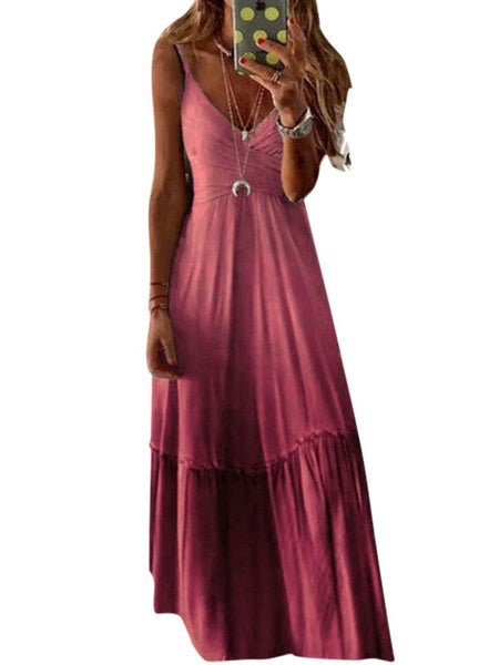 Maxi Dresses Ombre Sleeveless Straps Neck Slim Fit Long  Dress