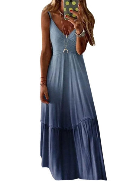 Maxi Dresses Ombre Sleeveless Straps Neck Slim Fit Long  Dress