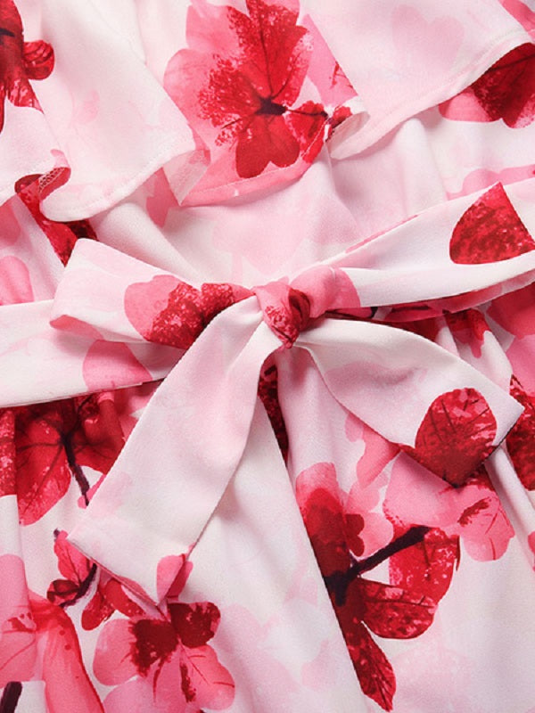 Maxi Dresses Short Sleeves Floral Printed Bateau Neck Floor Length Dress