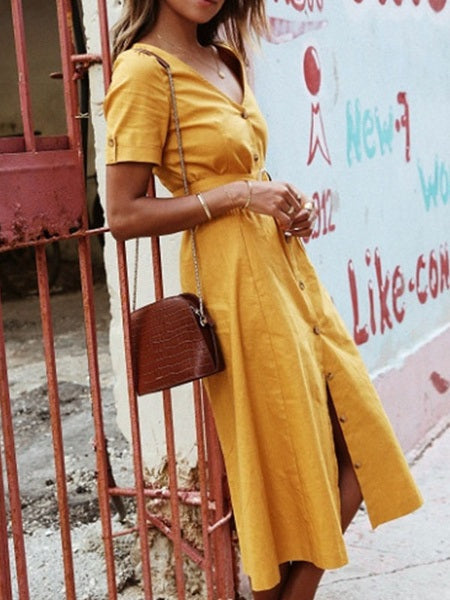 Maxi Dresses Short Sleeves Stripes V Neck Cotton Long Dress With Sash