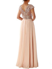 Maxi Dresses Short Sleeves Two Tone V Neck Sequins Layered Polyester Long Dress