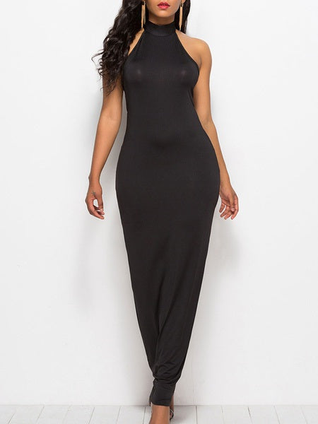 Maxi Dresses Sleeveless Jewel Neck Cotton Blend Long Dress