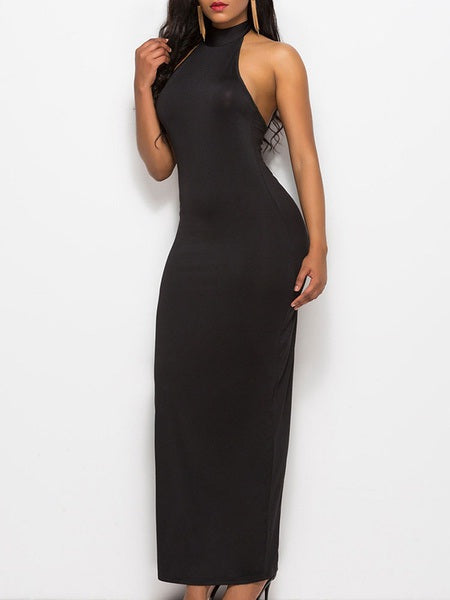 Maxi Dresses Sleeveless Jewel Neck Cotton Blend Long Dress