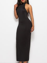 Maxi Dresses Sleeveless Jewel Neck Cotton Blend Long Dress