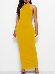 Maxi Dresses Sleeveless Jewel Neck Cotton Blend Long Dress