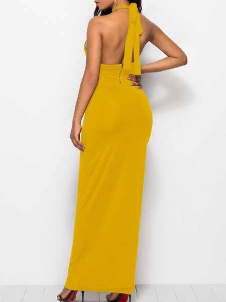 Maxi Dresses Sleeveless Jewel Neck Cotton Blend Long Dress