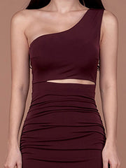 Maxi Dresses Sleeveless One-Shoulder Split Front Asymmetrical Polyester Long Dress