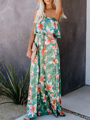 Maxi Dresses Sleeveless Printed Strapless Split Front Backless Long Dress