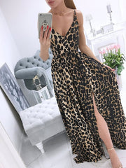 Maxi Dresses Sleeveless Printed V-Neck Split Front Maxi Floor Length Dress