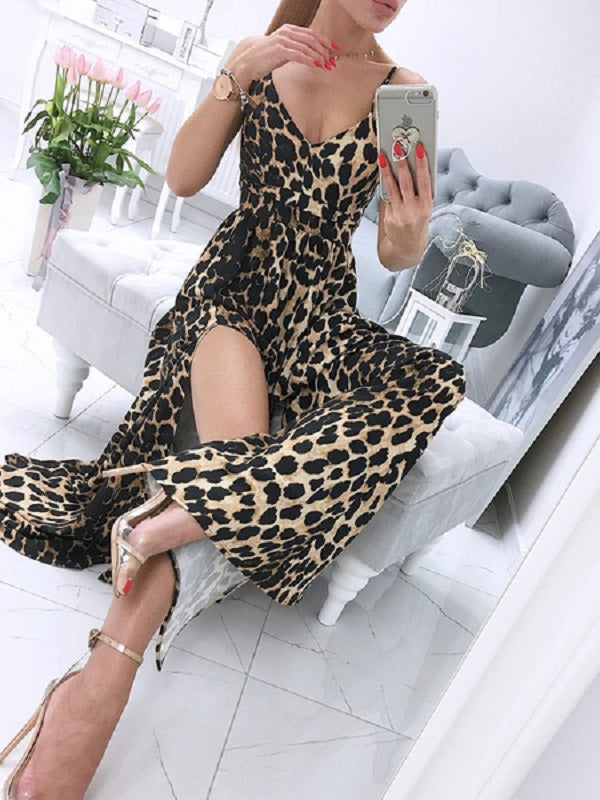 Maxi Dresses Sleeveless Printed V-Neck Split Front Maxi Floor Length Dress