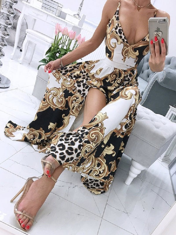 Maxi Dresses Sleeveless Printed V-Neck Split Front Maxi Floor Length Dress
