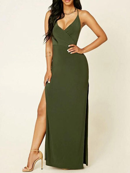 Maxi Dresses Sleeveless Straps Neck Cotton Blend Floor Length Dress