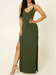 Maxi Dresses Sleeveless Straps Neck Cotton Blend Floor Length Dress